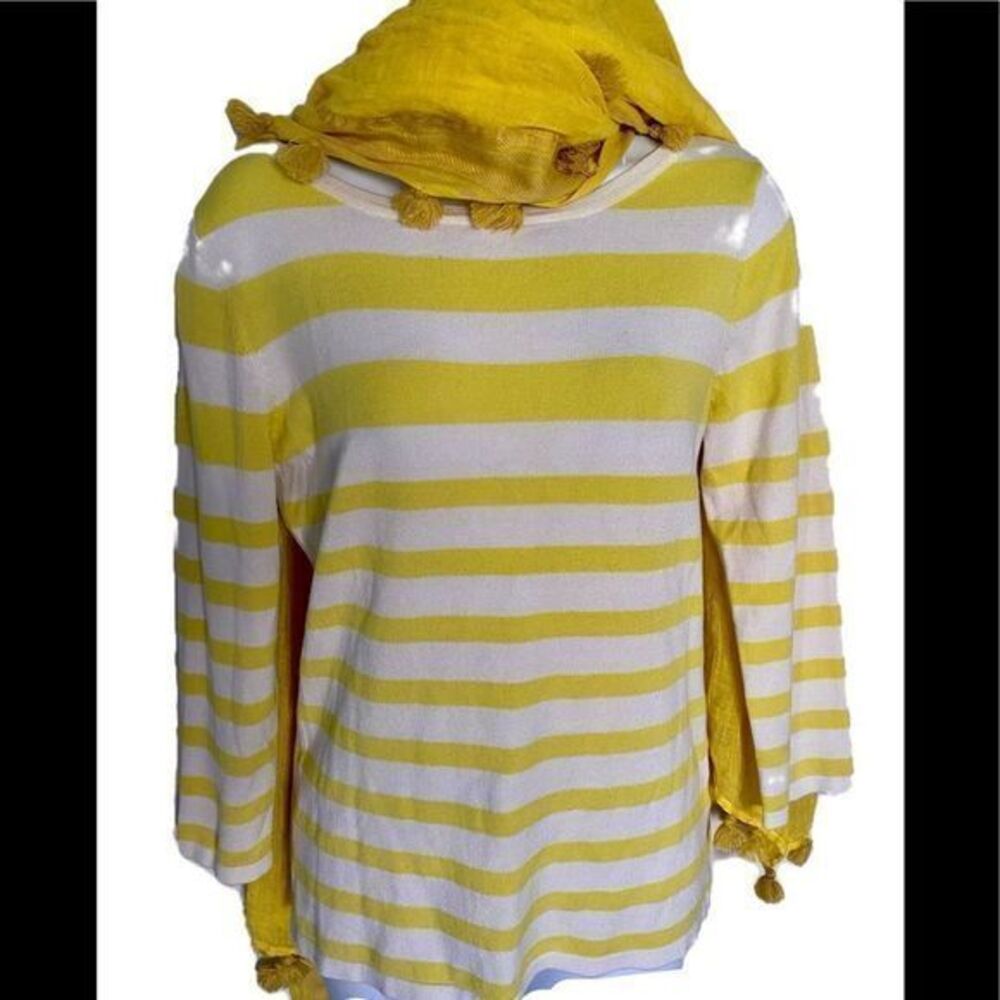 Premise Boatneck Sweater - S yellow /striped , rayon /nylon